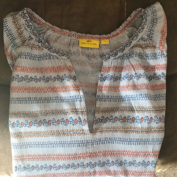 Roller Rabbit Cotton Blue Striped Shirt Elastic Sleeves Sz Large - Picture 10 of 10